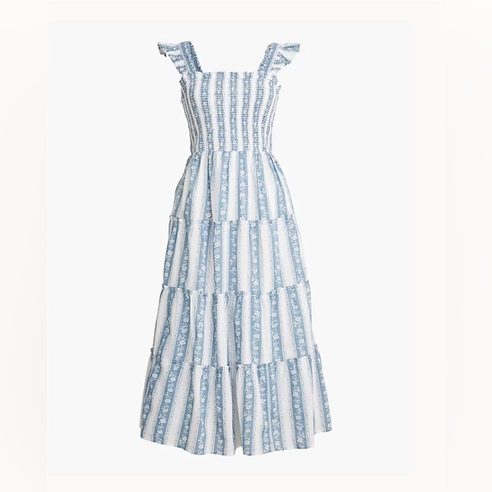 NWT Jcrew Printed smocked midi dress
